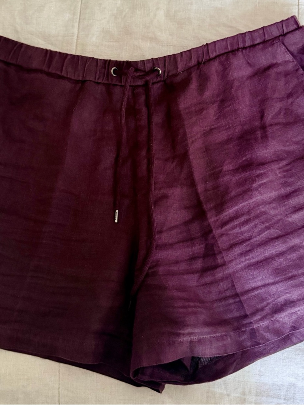 James Perse Deep Plum Linen Drawstring Athletic Shorts